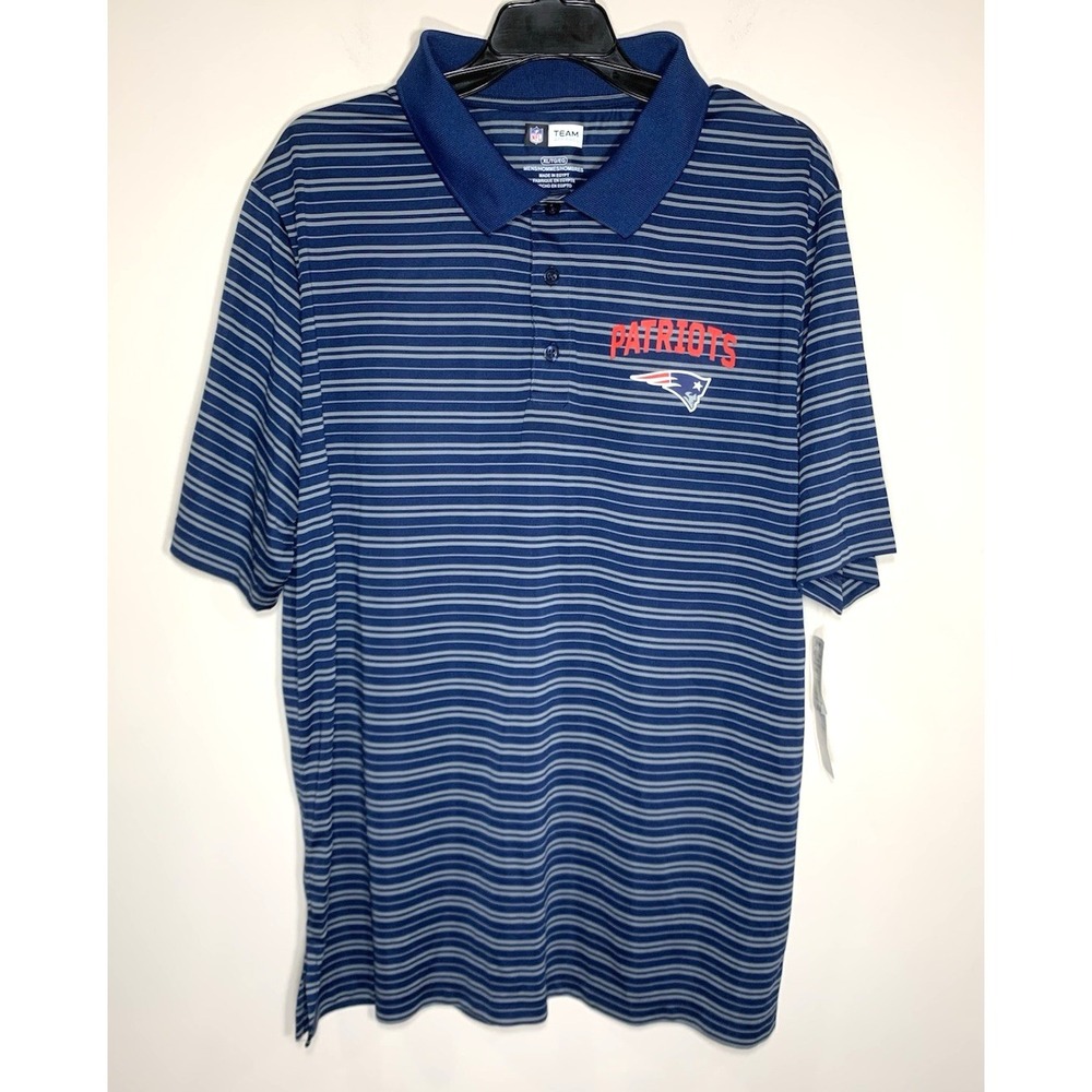NEW Team Apparel New England Patriots Polo Shirt Men XL Blue Stripe Performance